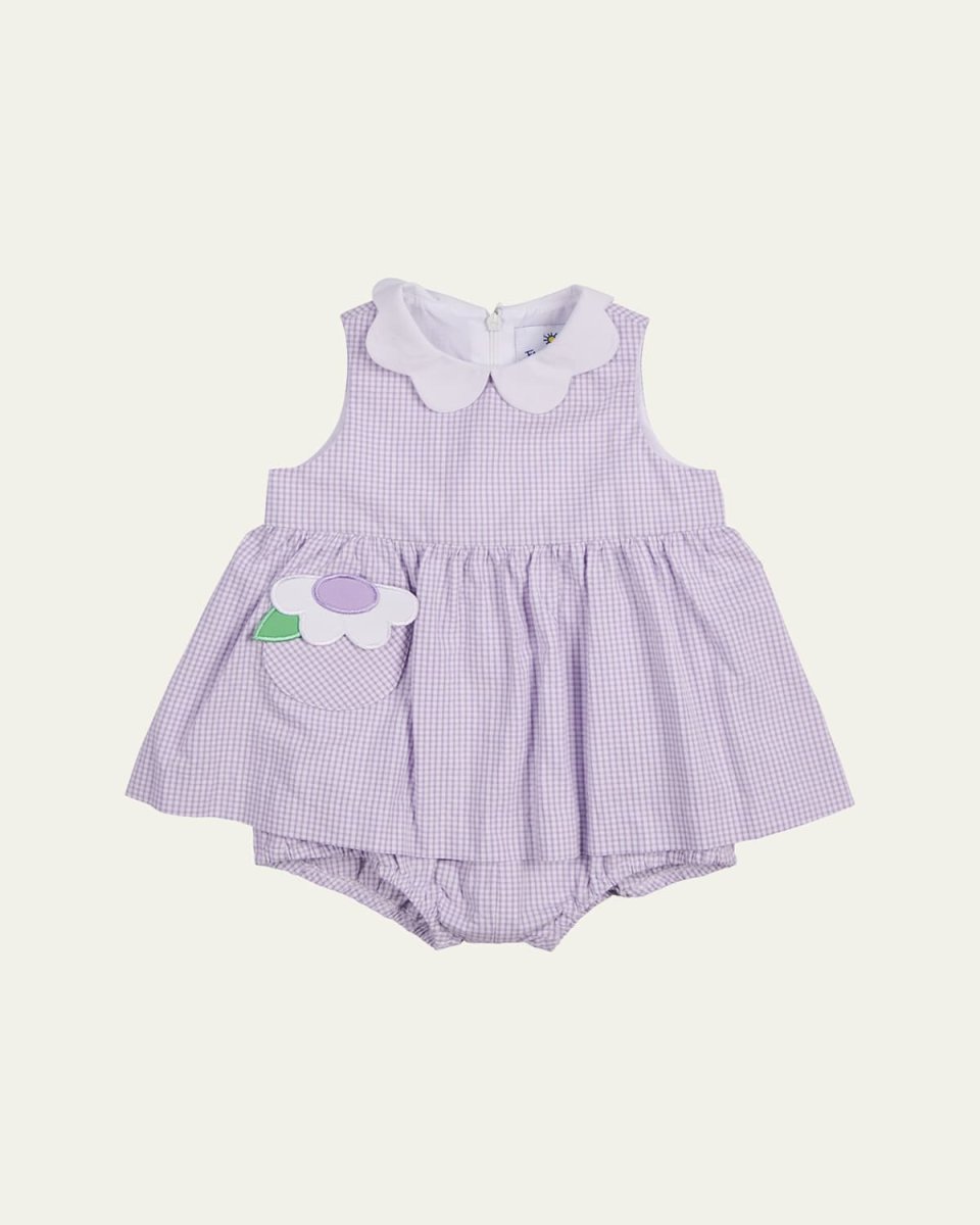 Girl's Lavender Seersucker Romper W/ Flower Applique, Size 3M-24